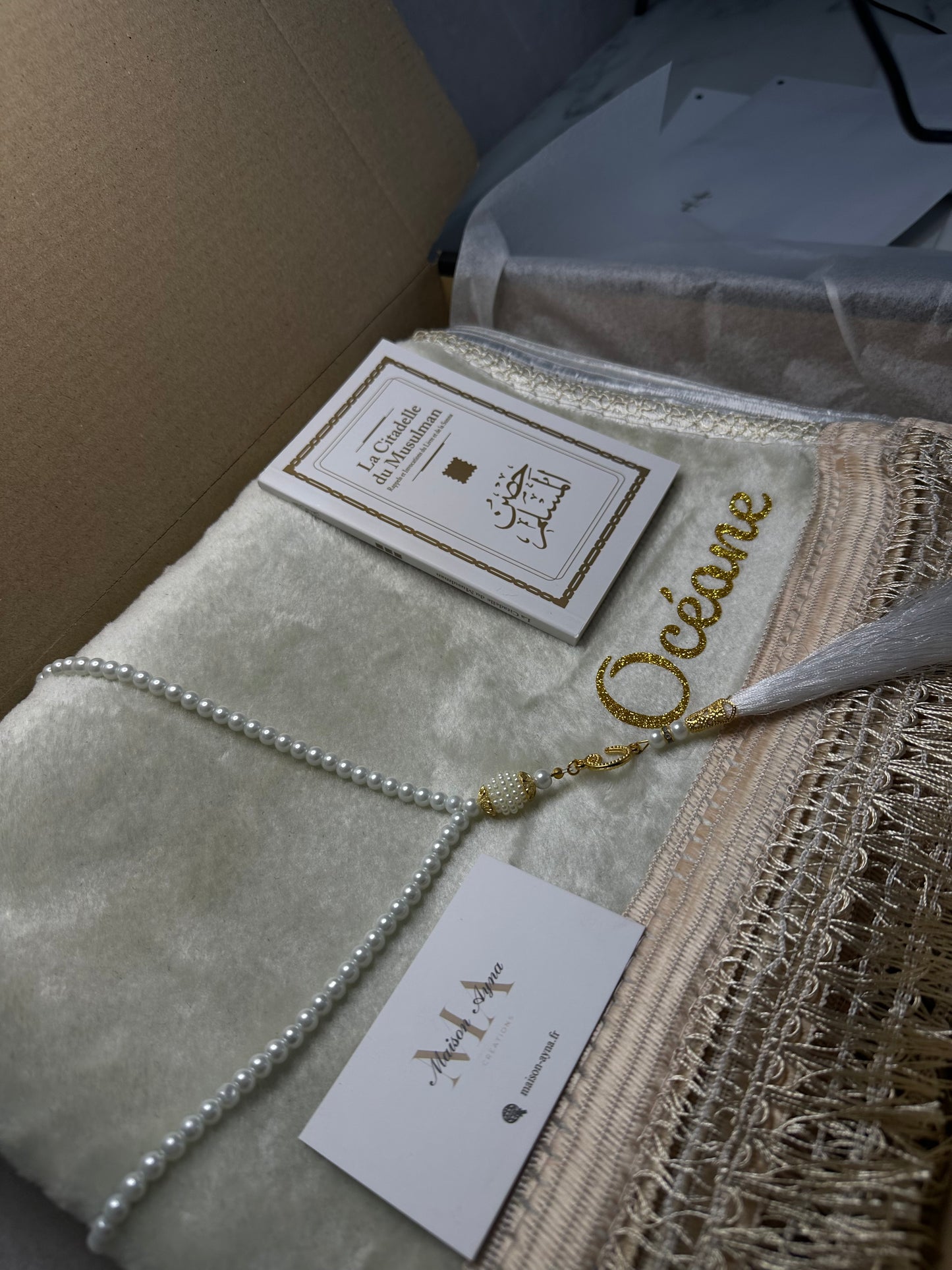 Tapis de prière personnalisé Blanc SEUL SANS TASBIH NI CITADELLE